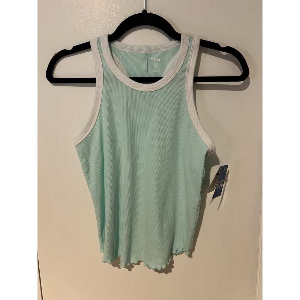 New DSG Girls Ribbed Ringer Racerback Tank Top Cotton Rib Size Large Aqua